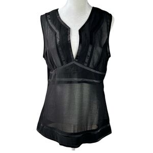 Georgiou Studio Vintage Sheer Black Sleeveless Top with Satin Trim Accents